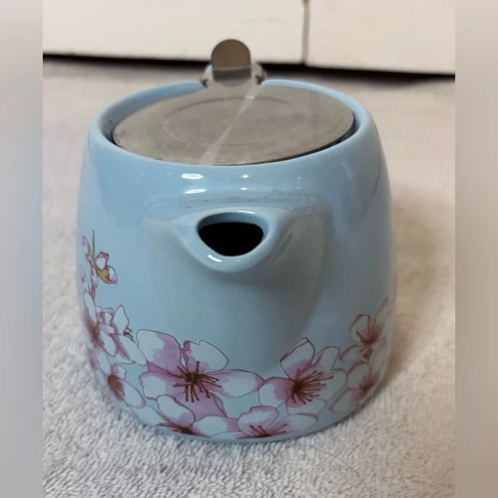 Alfred Ceramic & Stainless Steel Teapot Blue Cherry Blossoms